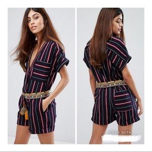 Striped romper with eclectic beaded belt